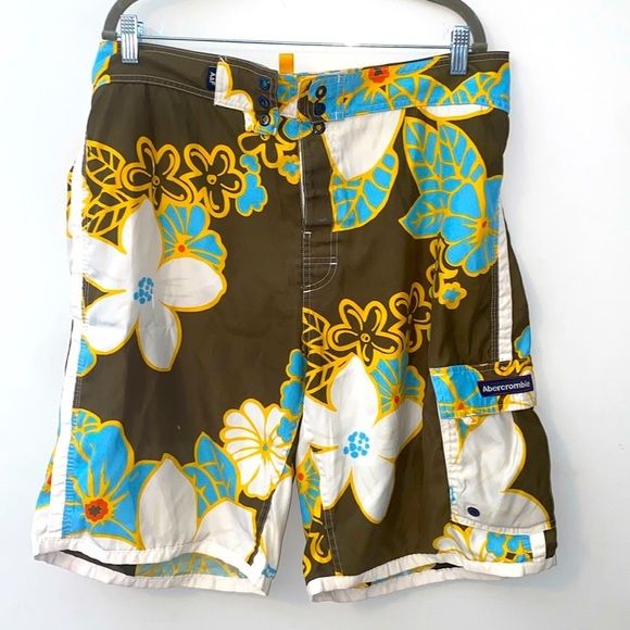 Abercrombie & Fitch Other - Abercrombie & Fitch Floral Swim Trunks - Brown, Blue, Yellow